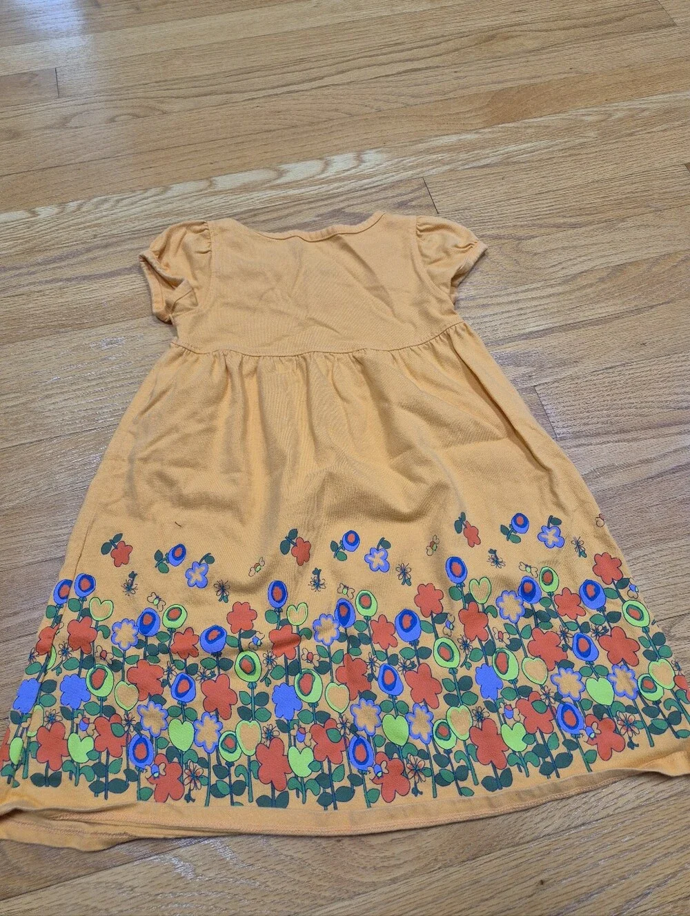 L.L. Bean Girls Yellow Floral Cotton Dress Heavy Fall Knit Size 4